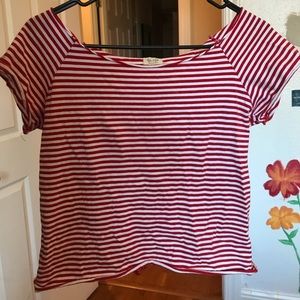 off the shoulder stripped red tee